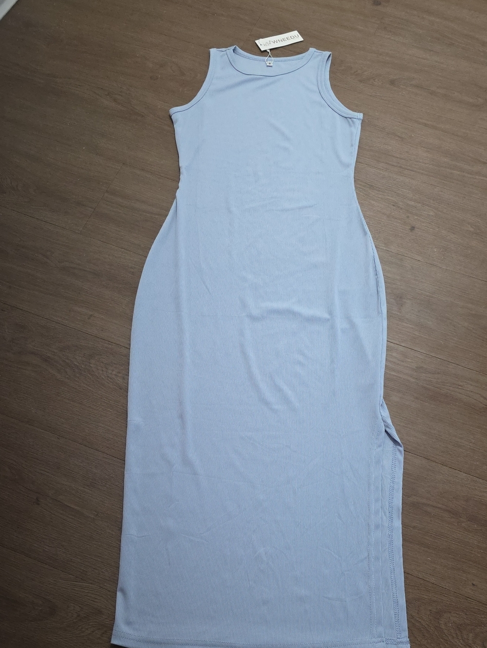 Sleeveless Light Blue Ribbed Maxi Dress - Unbranded